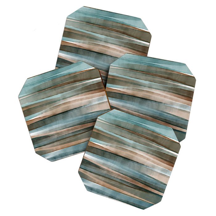 Soft Harbor blue, Teal green & Coca mocha warm brown _ abstract watercolor  waves Coaster Gallery Image 1