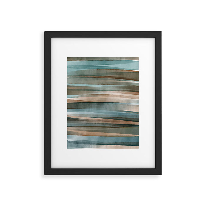 Soft Harbor blue, Teal green & Coca mocha warm brown _ abstract watercolor  waves Framed Art Print Gallery Image 1