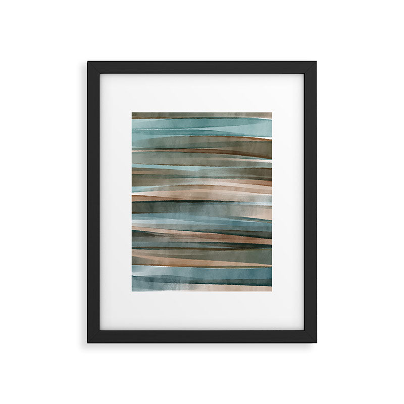Soft Harbor blue, Teal green & Coca mocha warm brown _ abstract watercolor  waves Framed Art Print Gallery Image 6