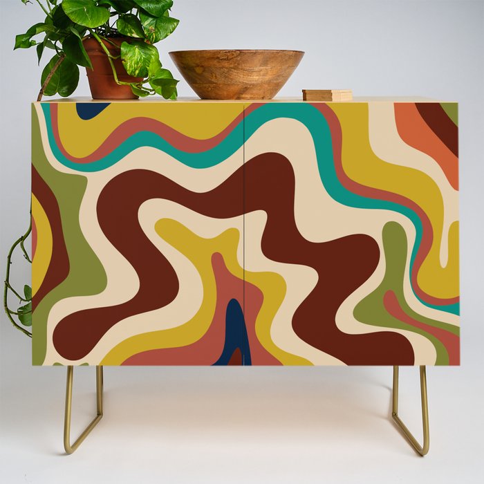 Retro Liquid Swirl 70s Abstract Pattern 4 Credenza Gallery Image 1