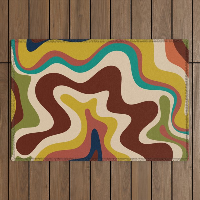 Retro Liquid Swirl 70s Abstract Pattern 4 Outdoor Rug Gallery Image 1