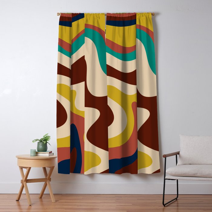 Retro Liquid Swirl 70s Abstract Pattern 4 Window Curtain Gallery Image 5