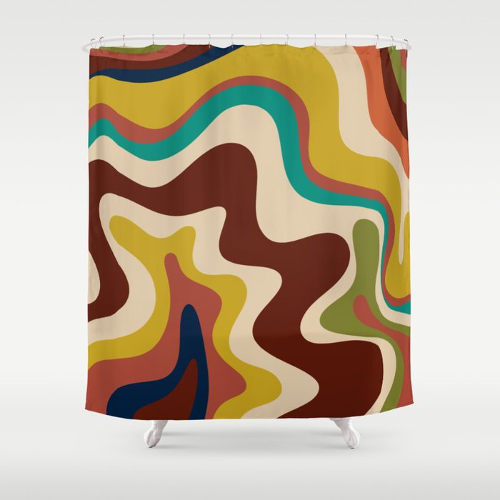 Retro Liquid Swirl 70s Abstract Pattern 4 Shower Curtain Gallery Image 1