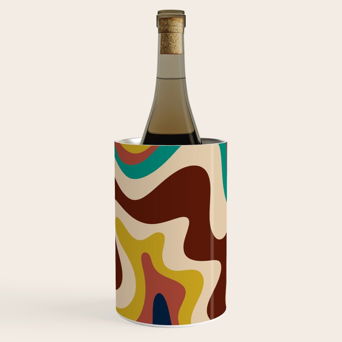 Retro Liquid Swirl 70s Abstract Pattern 4 Wine Chiller Gallery Image 1
