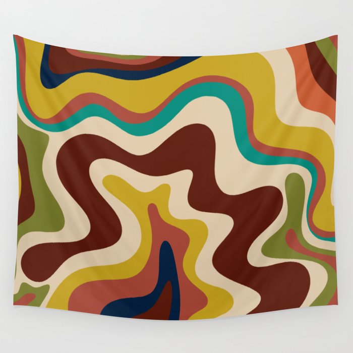 Retro Liquid Swirl 70s Abstract Pattern 4 Wall Tapestry Gallery Image 4