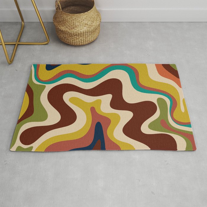 Retro Liquid Swirl 70s Abstract Pattern 4 Rug Gallery Image 1