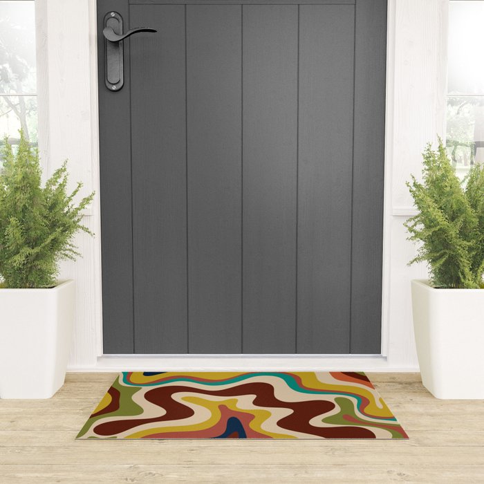 Retro Liquid Swirl 70s Abstract Pattern 4 Welcome Mat Gallery Image 3