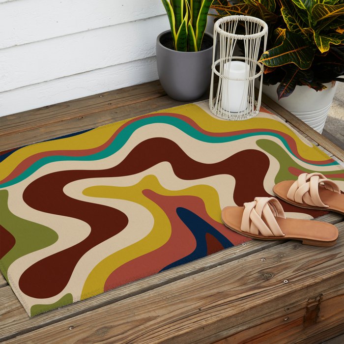 Retro Liquid Swirl 70s Abstract Pattern 4 Outdoor Rug Gallery Image 2