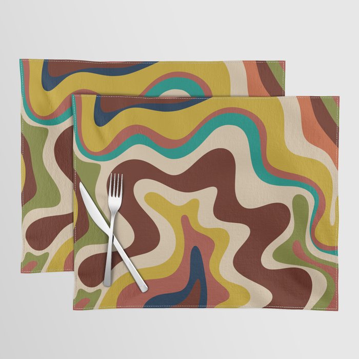 Retro Liquid Swirl 70s Abstract Pattern 4 Placemat Gallery Image 1
