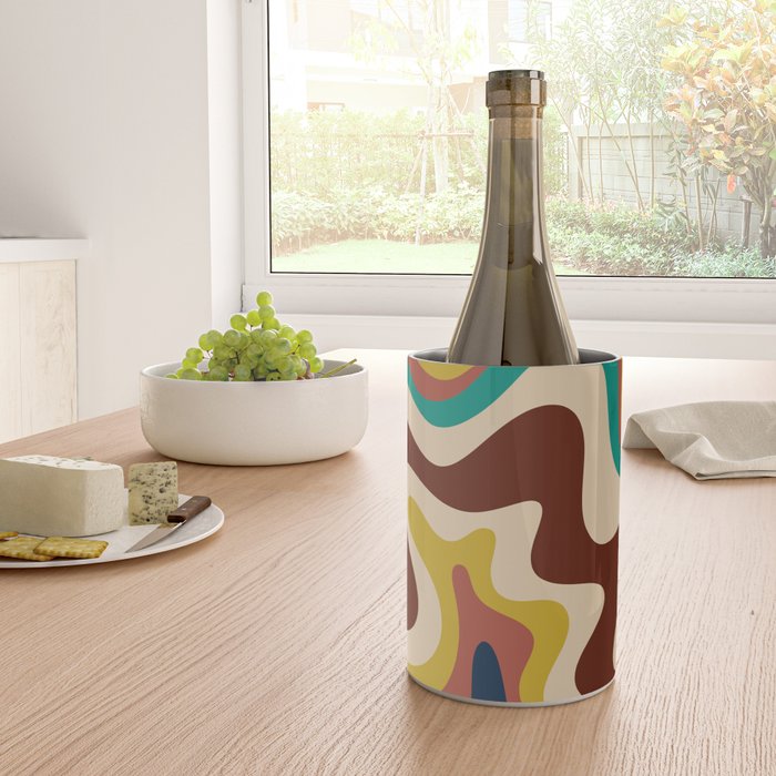 Retro Liquid Swirl 70s Abstract Pattern 4 Wine Chiller Gallery Image 4