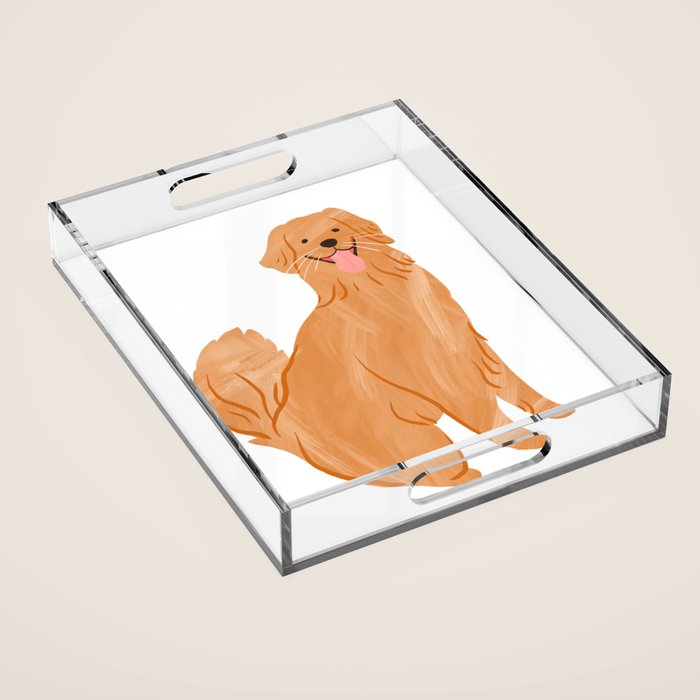 Happy Golden Retriever Acrylic Tray Gallery Image 1