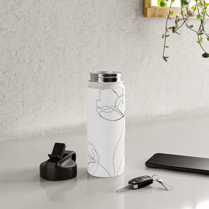 Poppies Minimal Line Art Water Bottle Gallery Image 4