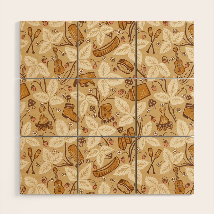 Summer Camping - Gold and cream Wood Wall Art Gallery Image 1