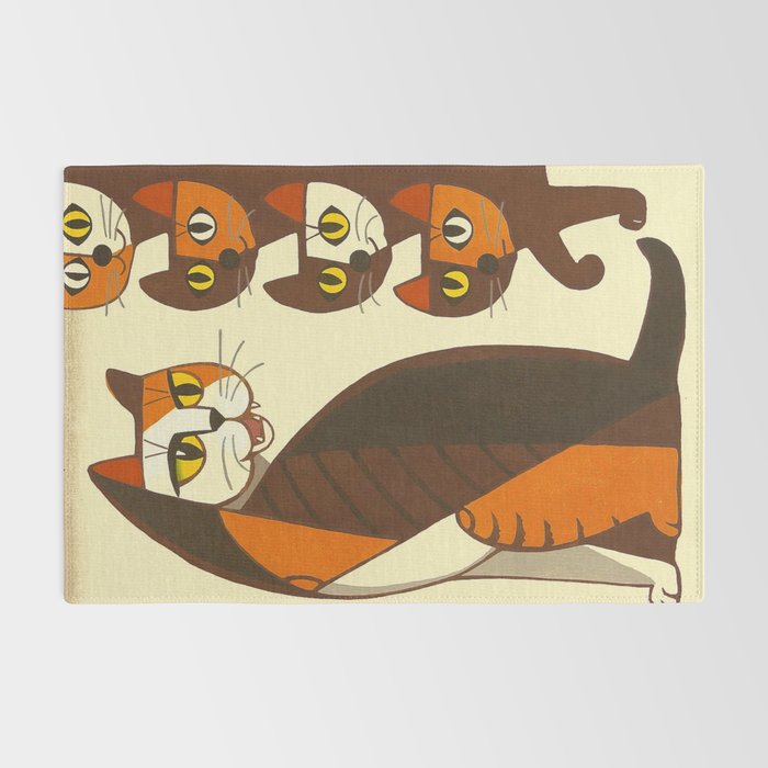 Inagaki Tomoo Vintage Japanese Woodblock print mid century Modern Cubism Art Cats Feline Rug Gallery Image 2
