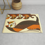 Inagaki Tomoo Vintage Japanese Woodblock print mid century Modern Cubism Art Cats Feline Rug Gallery Image 1