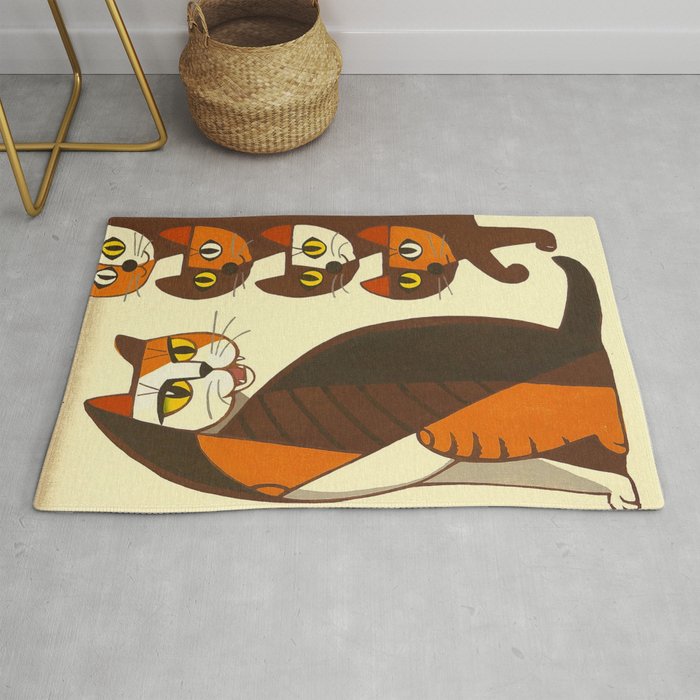 Inagaki Tomoo Vintage Japanese Woodblock print mid century Modern Cubism Art Cats Feline Rug Gallery Image 1
