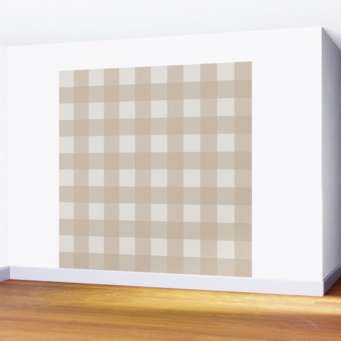 Gingham Cloth / Beige Checks Wall Mural Gallery Image 2
