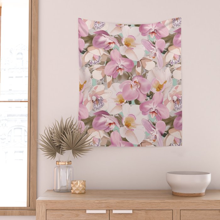 Lush Pink Tropical Flowers I Wall Tapestry Gallery Image 2