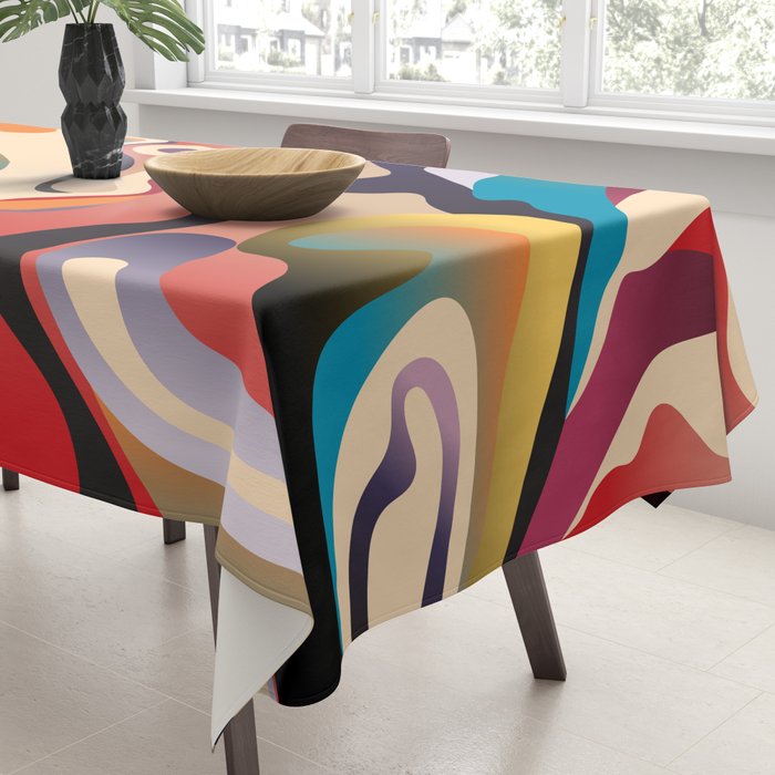 Retro Colorful Liquid Swirls Tablecloth Gallery Image 3