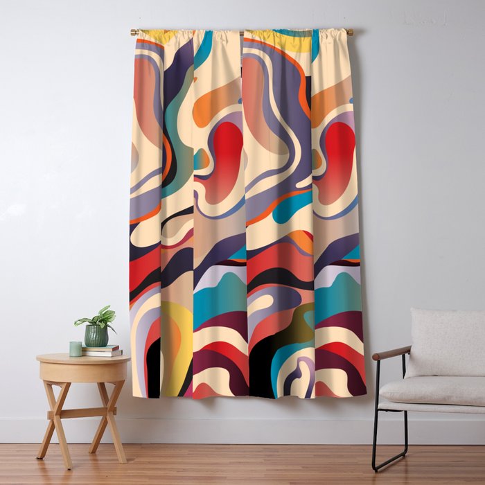 Retro Colorful Liquid Swirls Window Curtain Gallery Image 1