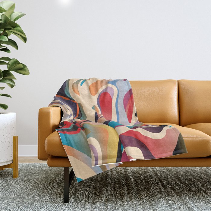 Retro Colorful Liquid Swirls Throw Blanket Gallery Image 1
