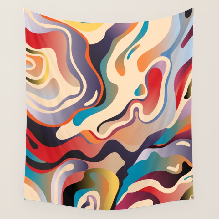Retro Colorful Liquid Swirls Wall Tapestry Gallery Image 4