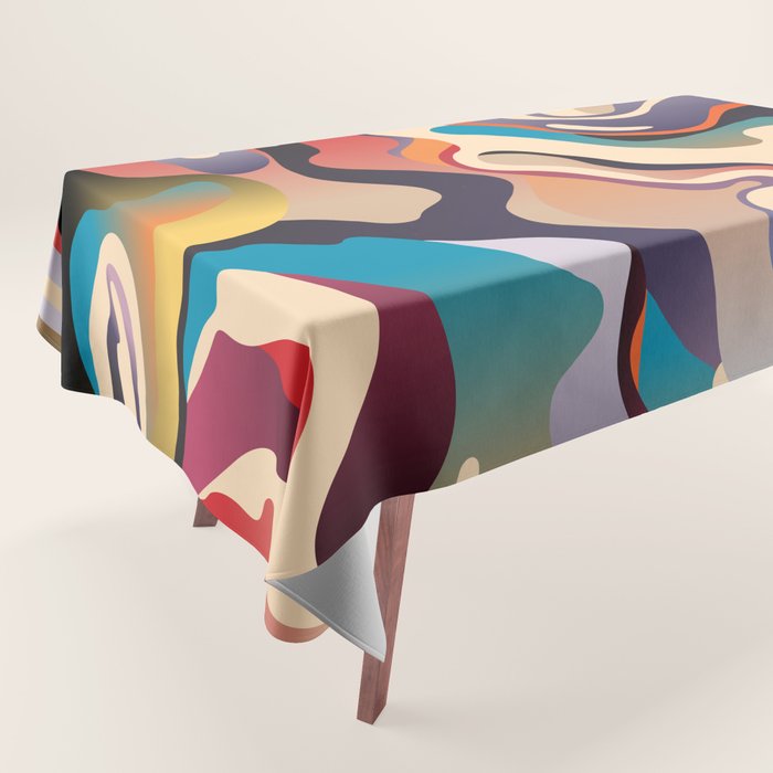 Retro Colorful Liquid Swirls Tablecloth Gallery Image 1