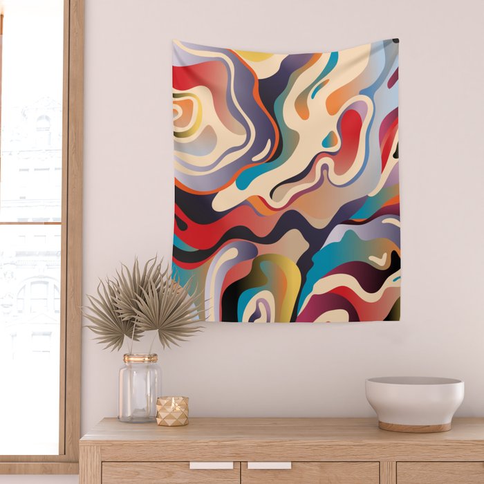 Retro Colorful Liquid Swirls Wall Tapestry Gallery Image 2