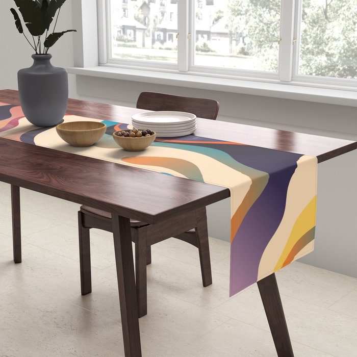 Retro Colorful Liquid Swirls Table Runner Gallery Image 2