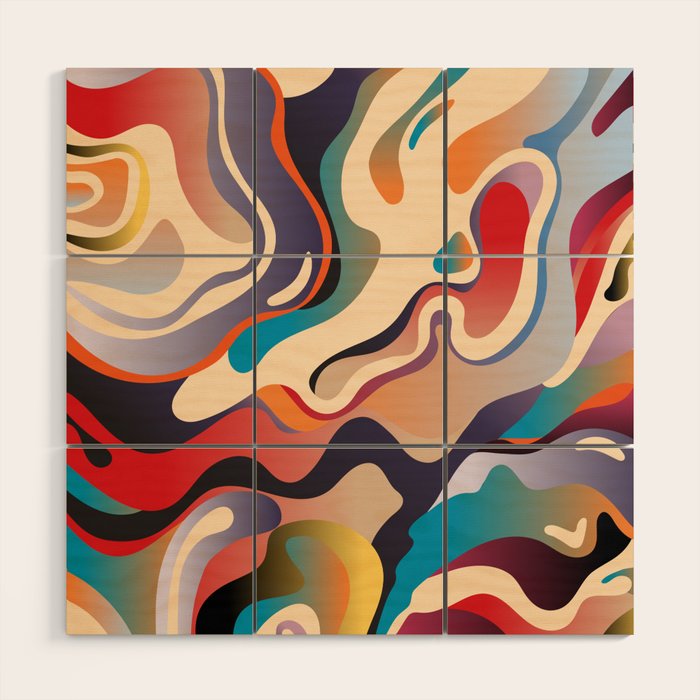 Retro Colorful Liquid Swirls Wood Wall Art Gallery Image 1