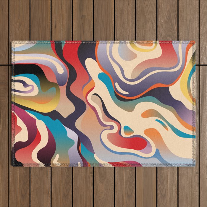 Retro Colorful Liquid Swirls Outdoor Rug Gallery Image 1