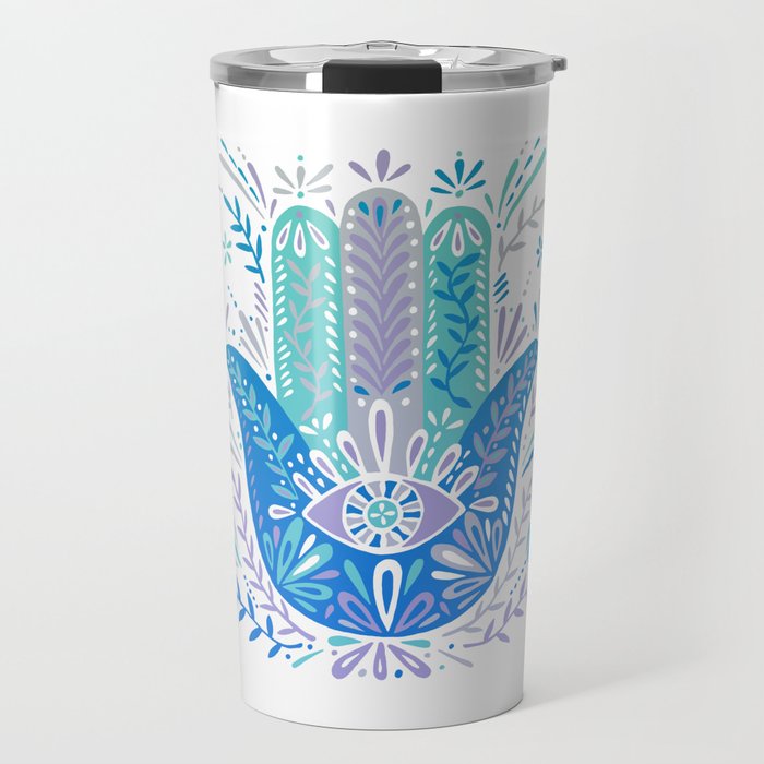 Hamsa Hand - Blue & Turquoise Palette Travel Mug Gallery Image 1