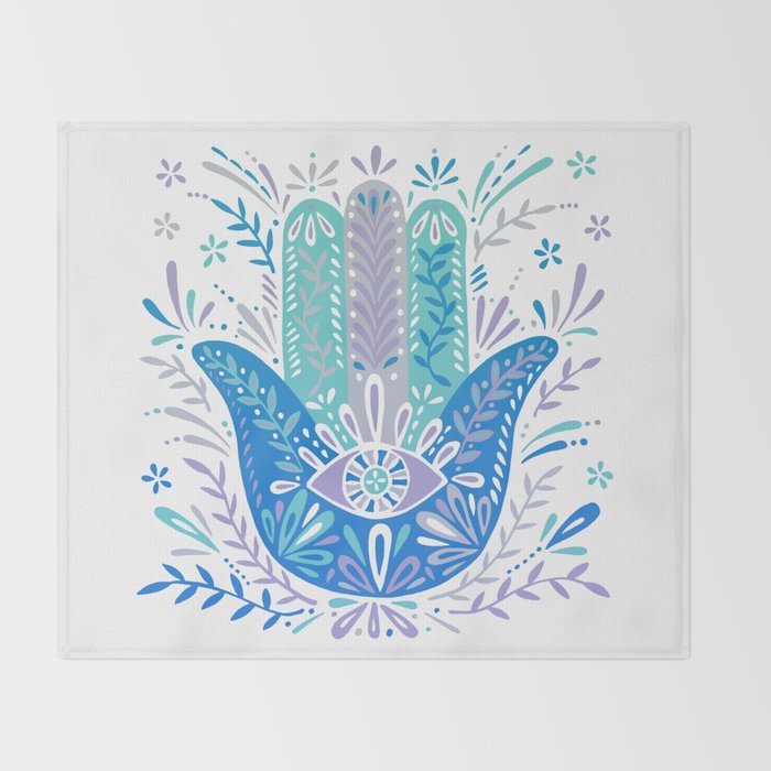 Hamsa Hand - Blue & Turquoise Palette Throw Blanket Gallery Image 2