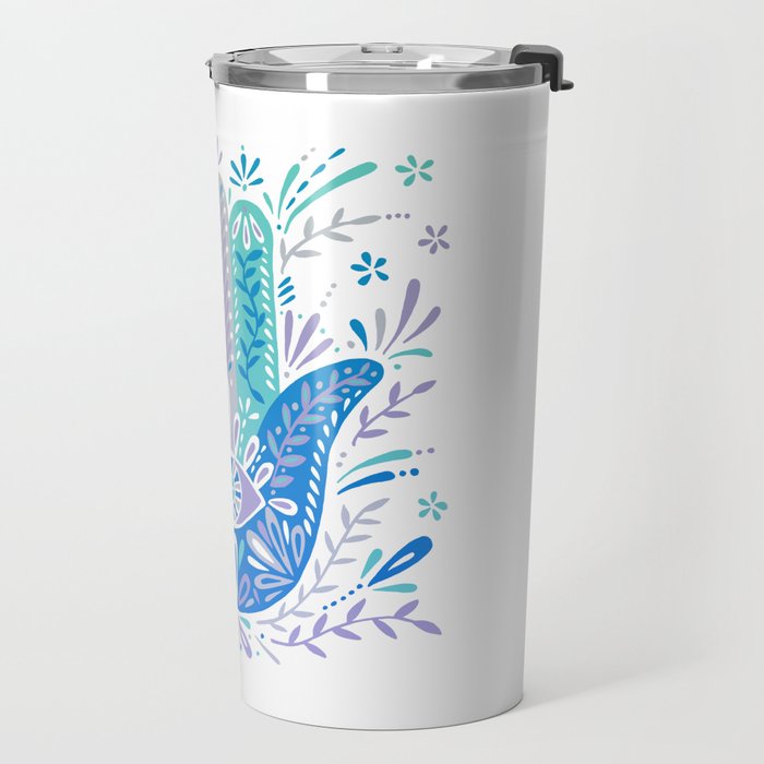 Hamsa Hand - Blue & Turquoise Palette Travel Mug Gallery Image 2