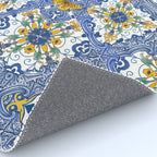Blue ceramic maiolica tiles, yellow flowers and butterflies Rug Gallery Image 4