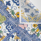 Blue ceramic maiolica tiles, yellow flowers and butterflies Wall Tapestry Gallery Image 3