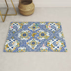 Blue ceramic maiolica tiles, yellow flowers and butterflies Rug Gallery Image 1