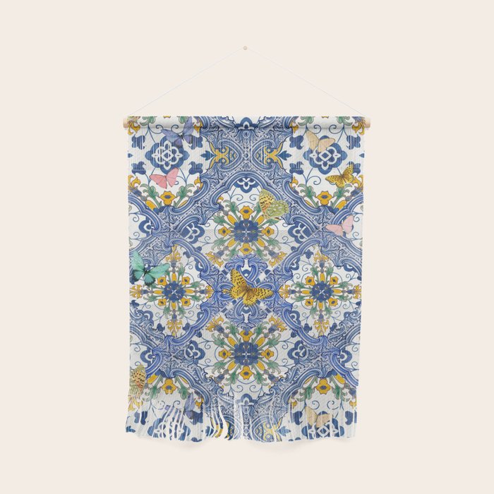Blue ceramic maiolica tiles, yellow flowers and butterflies Wall Hanging Gallery Image 1