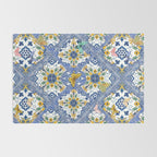 Blue ceramic maiolica tiles, yellow flowers and butterflies Rug Gallery Image 2