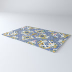 Blue ceramic maiolica tiles, yellow flowers and butterflies Rug Gallery Image 3