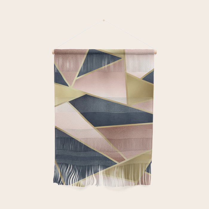 Geometric Art, Rose Gold, Pink and Navy Blue Modern  Wall Hanging Gallery Image 1
