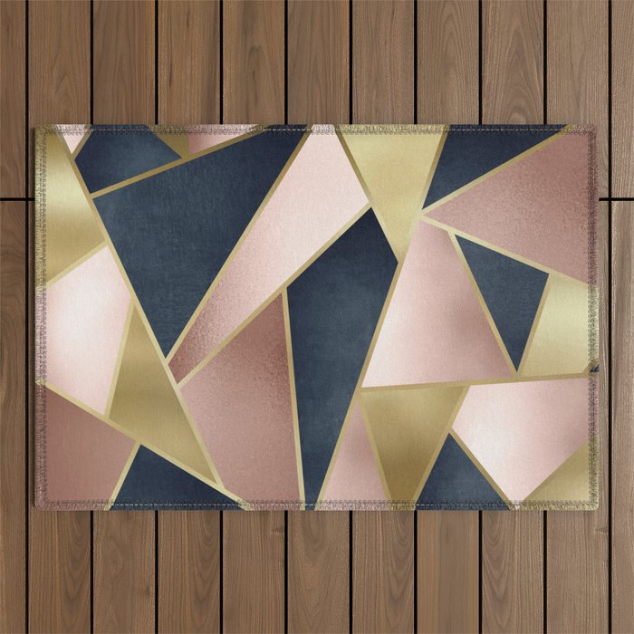 Geometric Art, Rose Gold, Pink and Navy Blue Modern  Outdoor Rug Gallery Image 1