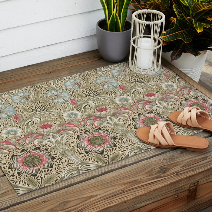 Corncockle Vintage William Morris Floral Outdoor Rug Gallery Image 2