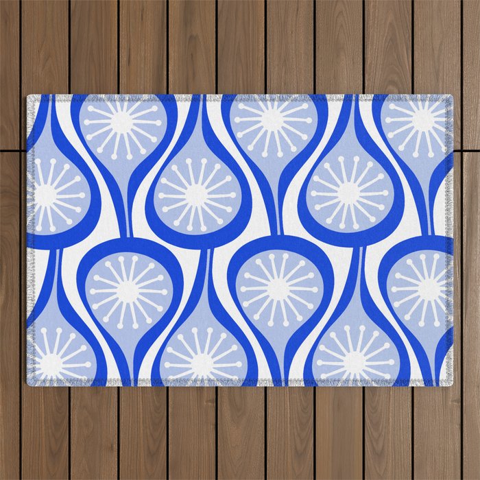 Atomic Drops Mid Century Modern Pattern Royal Blue Light Blue White Outdoor Rug Gallery Image 1
