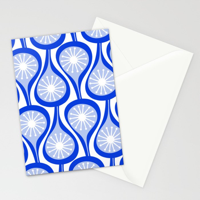 Atomic Drops Mid Century Modern Pattern Royal Blue Light Blue White Stationery Card Gallery Image 2