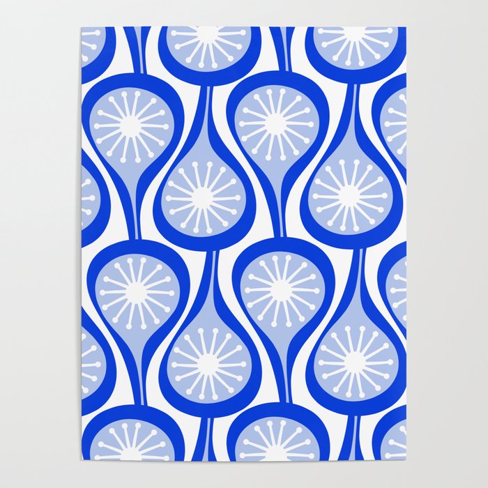 Atomic Drops Mid Century Modern Pattern Royal Blue Light Blue White Poster Gallery Image 1