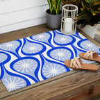 Atomic Drops Mid Century Modern Pattern Royal Blue Light Blue White Outdoor Rug Gallery Image 2