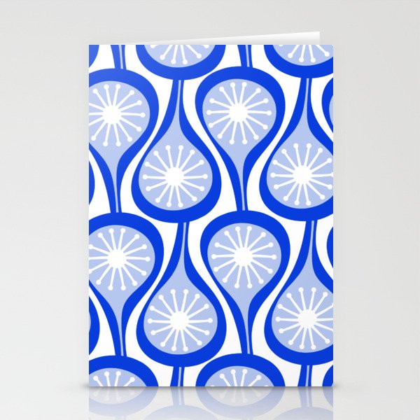 Atomic Drops Mid Century Modern Pattern Royal Blue Light Blue White Stationery Card Gallery Image 2