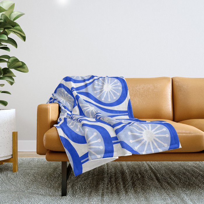 Atomic Drops Mid Century Modern Pattern Royal Blue Light Blue White Throw Blanket Gallery Image 1