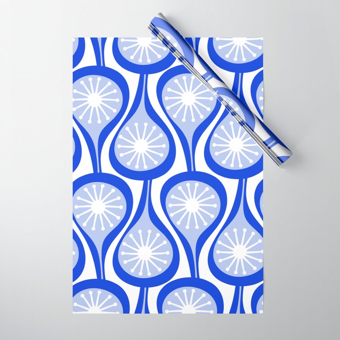Atomic Drops Mid Century Modern Pattern Royal Blue Light Blue White Wrapping Paper Gallery Image 1
